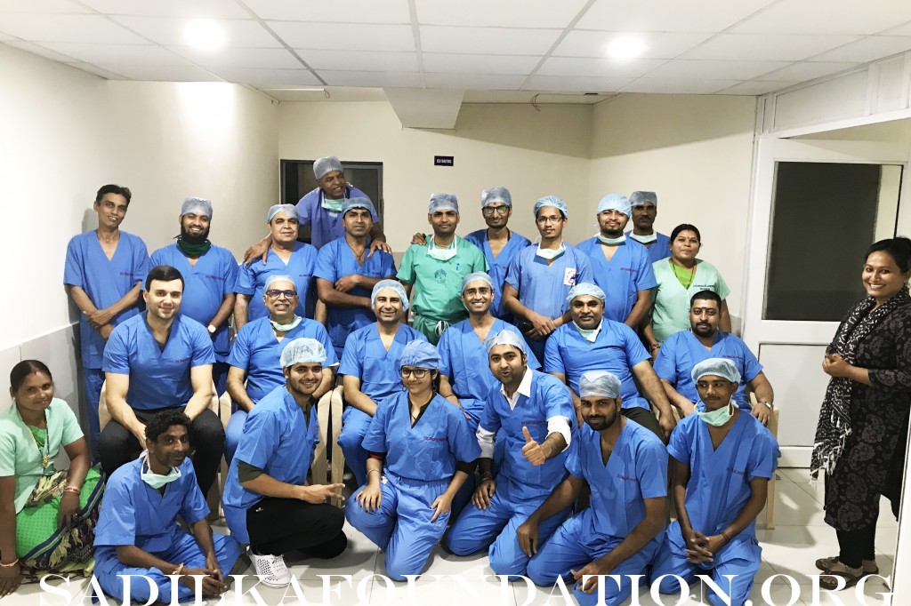 Entire OR crew with volunteer nurses, doctors, and assistants. In the 2nd row, from left to right are Dr. Chandhoke, Dr. Patel, Dr. M. Gupta, Dr. Thummar, Dr. Shah
