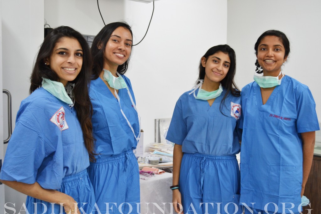 Sarina, Monika, Kasmira, and Pooja enjoy watching and assisting both Drs. Mantu and Lopa Gupta performing their specialized surgeries in the same hospital, different floors.