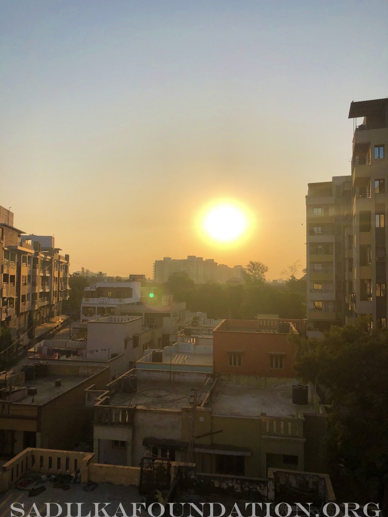 Enjoying sunrise from the rooftop before the Camp day begins.