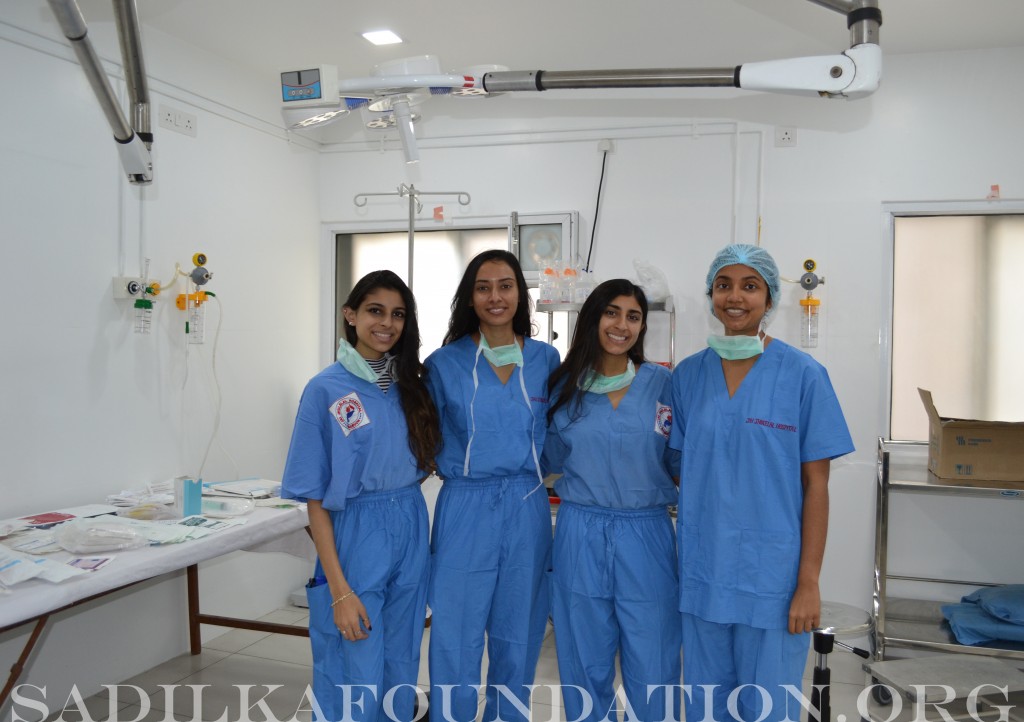Sarina, Monika, Kasmira, and Pooja in one of the OR rooms, between cases.